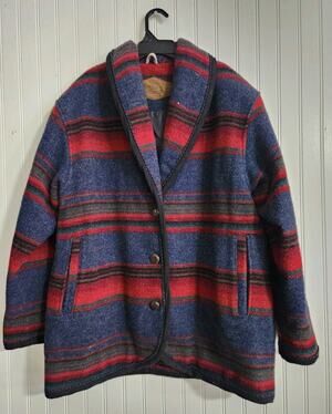 Vintage Woolrich Jacket Womens Wool Blend Lined Aztec Made USA Shawl Collar Sz L